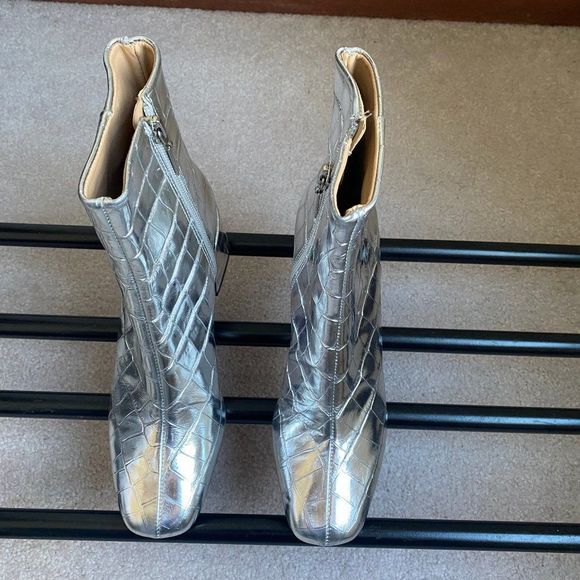 SCHUTZ Women Mili Croc Leather Block Heel Boots - NEW NWOB - Picture 2 of 9